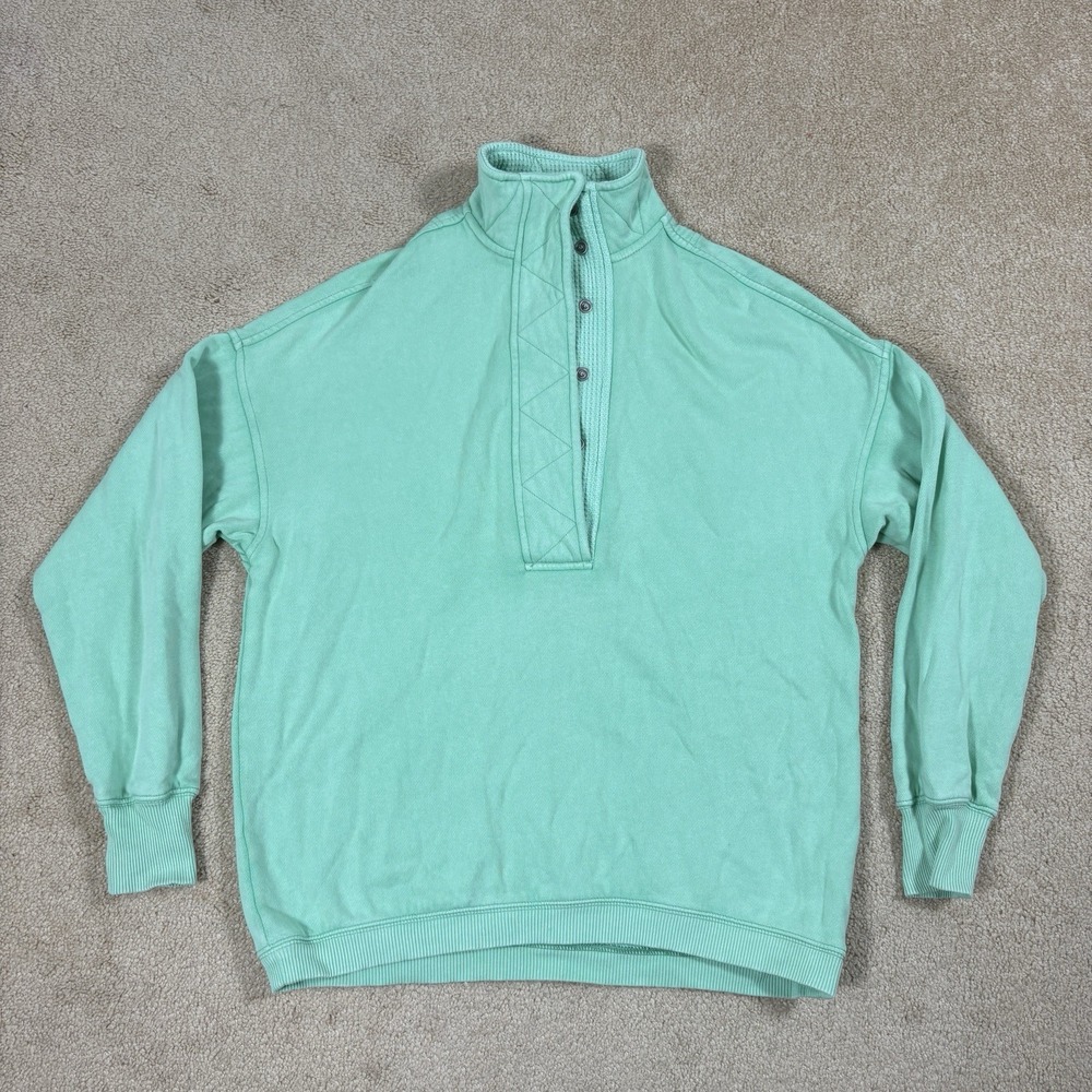 Aerie Light Green Quarter Snap Pullover Sweatshirt Distressed Seam XXS Oversized